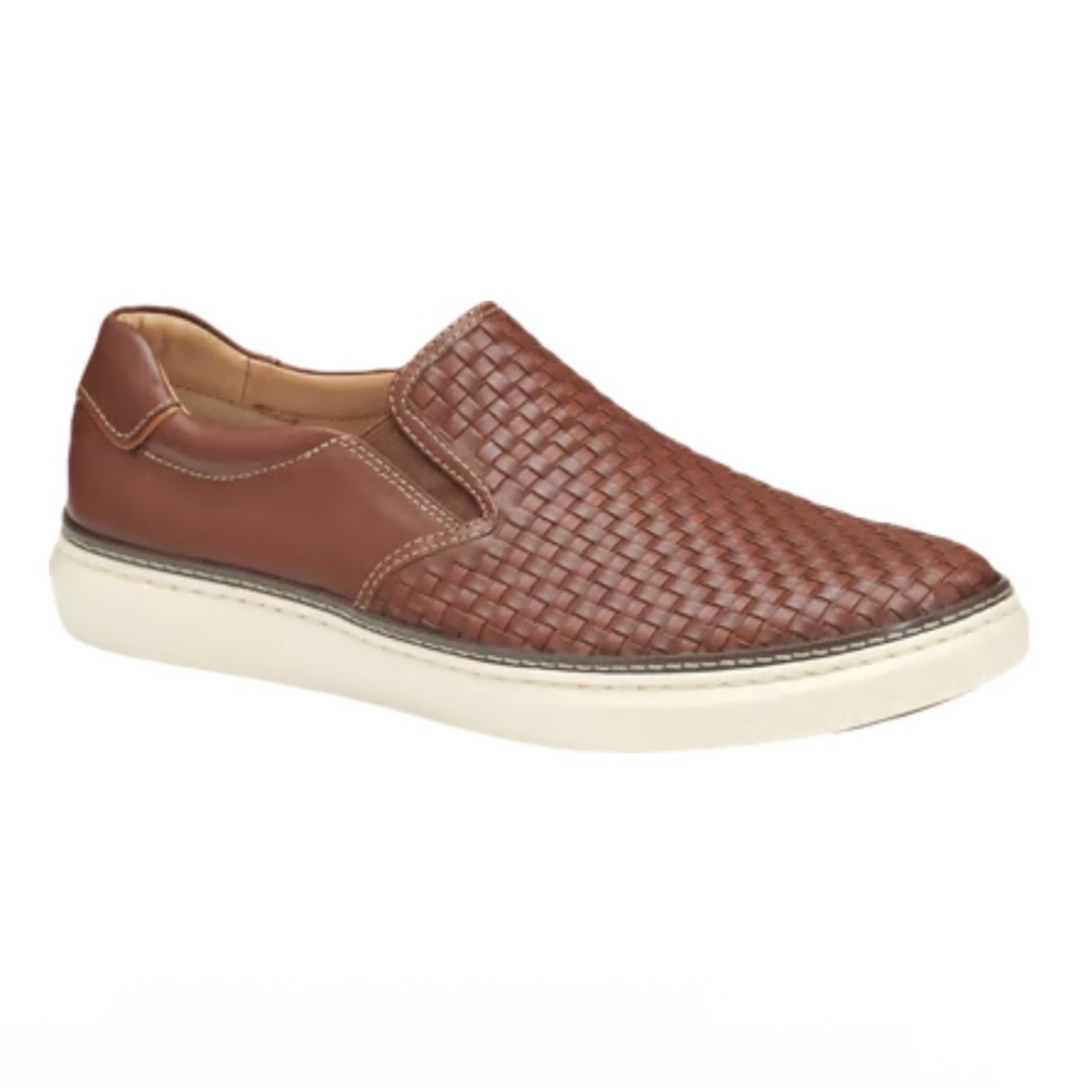 Leather Brown Woven Slip-On Loafers